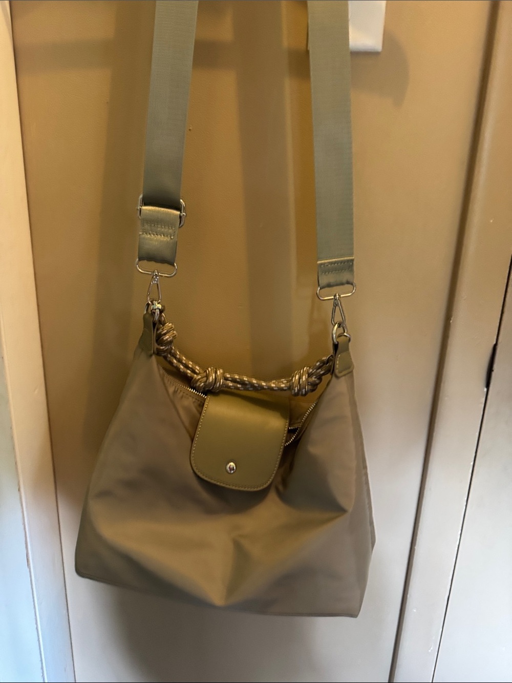 Versatile green/grey Shoulder Bag/crossbody with Braided Handle
